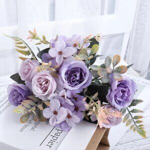 Artificial Light Purple Flower Arrangment Decoration Rose Bouquet DIY Home